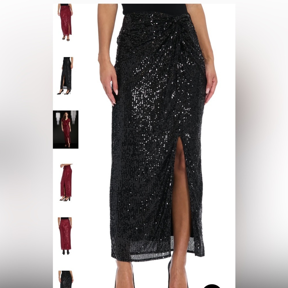 Rachel Zoe Black Sequin Maxi Skirt festive party neutral